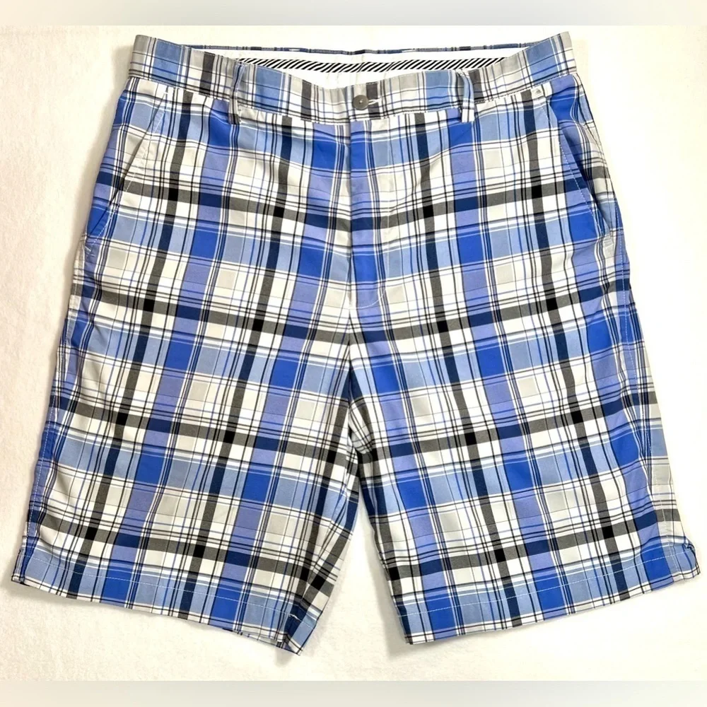FOOTJOY Men’s Blue Black Plaid Golf Golfer‎ Golfing Preppy Shorts Size 34 Waist